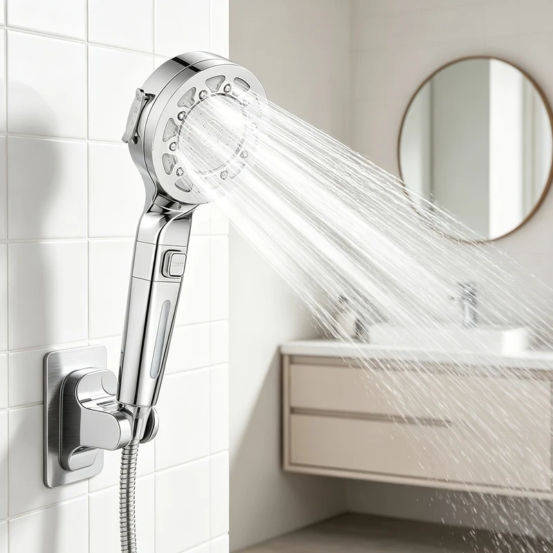 Douchette de douche 4 jets avec filtre et bouton d'arrêt