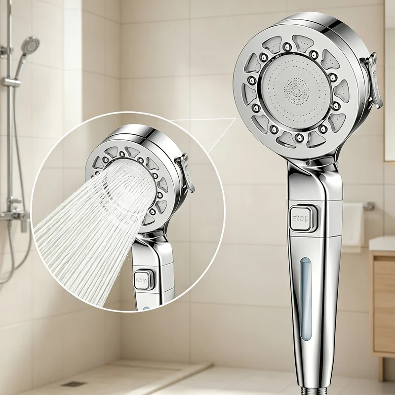 Douchette de douche 4 jets avec filtre et bouton d'arrêt