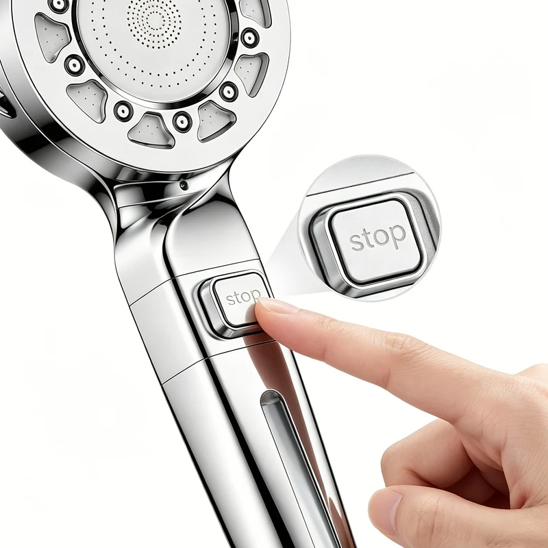 Douchette de douche 4 jets avec filtre et bouton d'arrêt