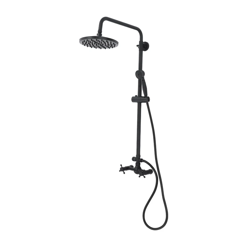 Colonne de douche rétro noire en laiton avec ciel de pluie 20 cm