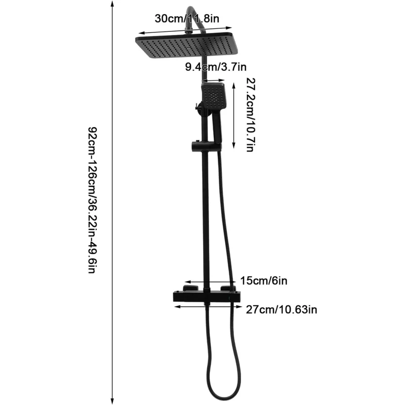 Colonne de douche noire thermostatique avec tablette de 27 cm
