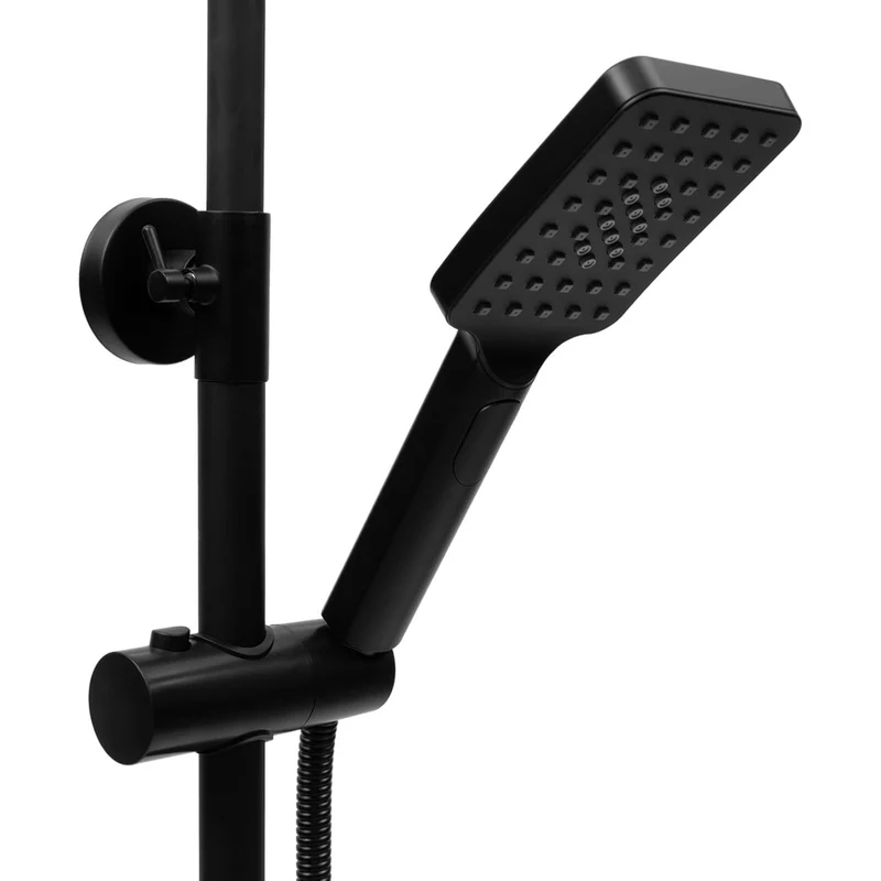 Colonne de douche noire thermostatique avec tablette de 27 cm
