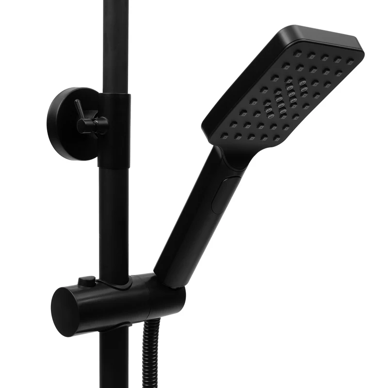 Colonne de douche noire thermostatique avec ciel de pluie carré 30 cm
