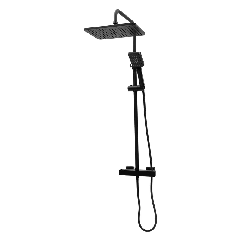 Colonne de douche noire thermostatique avec ciel de pluie carré 30 cm