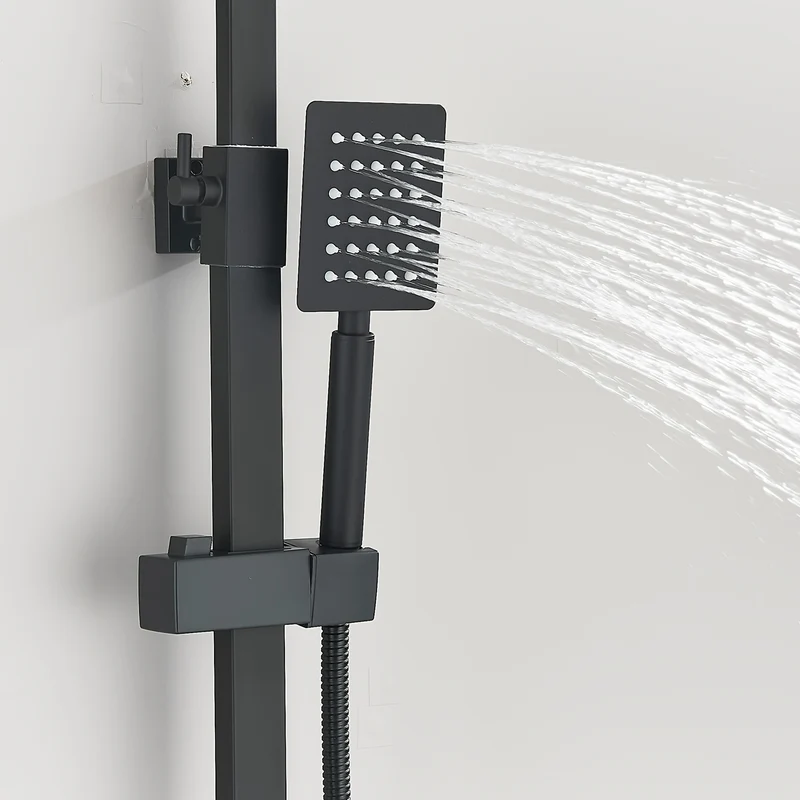 Colonne de douche noire thermostatique avec ciel de pluie 30 x 20 cm