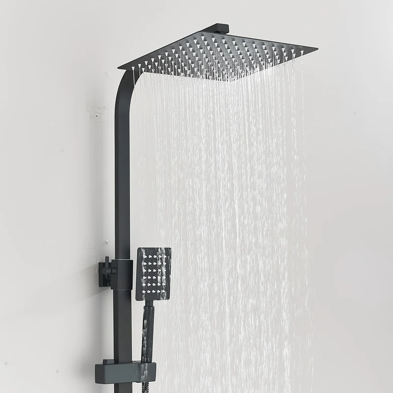 Colonne de douche noire thermostatique avec ciel de pluie 30 x 20 cm