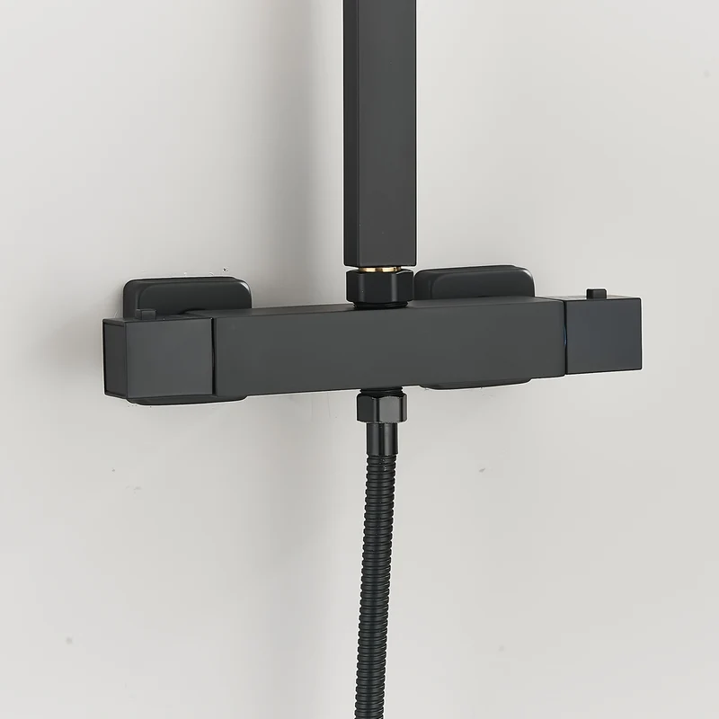 Colonne de douche noire thermostatique avec ciel de pluie 30 x 20 cm