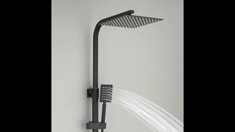 Colonne de douche noire thermostatique avec ciel de pluie 30 x 20 cm