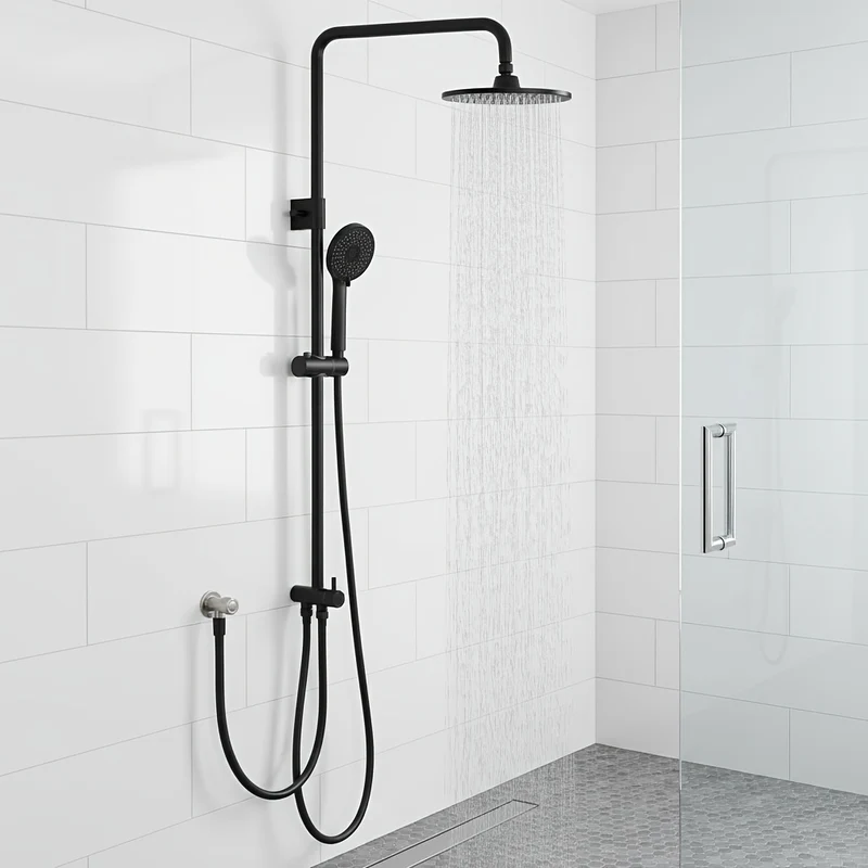 Colonne de douche noire sans robinetterie avec douchette 4 fonctions