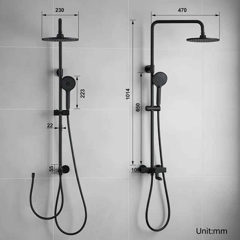 Colonne de douche noire sans robinetterie avec douchette 4 fonctions