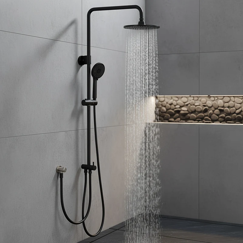 Colonne de douche noire sans robinetterie avec douchette 4 fonctions