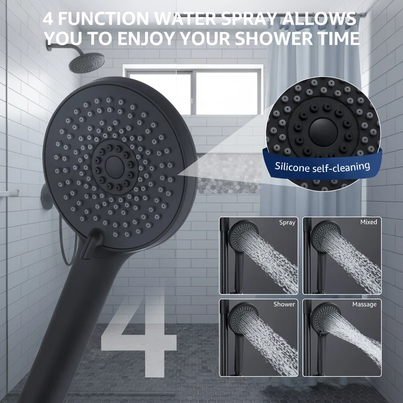 Colonne de douche noire sans robinetterie avec douchette 4 fonctions