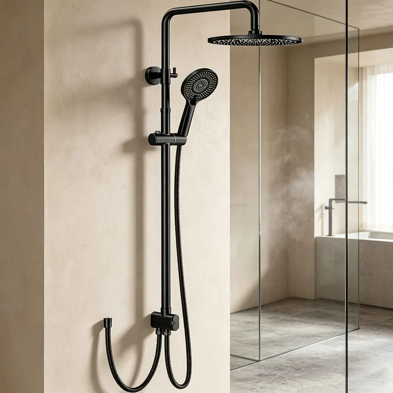 Colonne de douche noire sans robinetterie avec ciel de pluie 25 cm