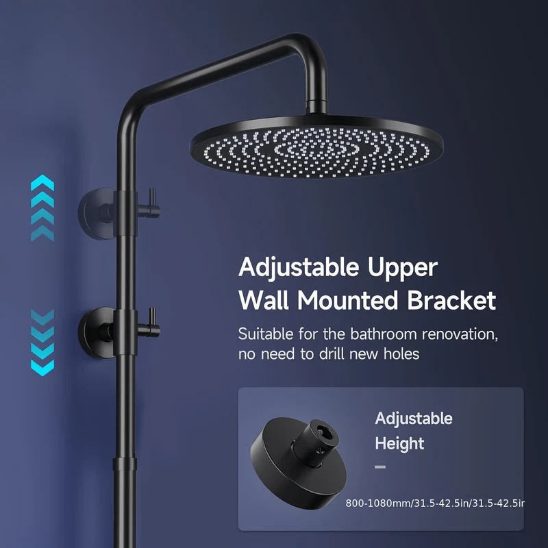 Colonne de douche noire sans robinetterie avec ciel de pluie 25 cm