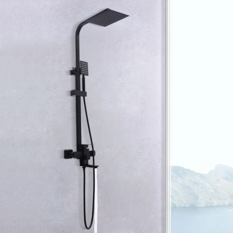 Colonne de douche noire carrée avec mitigeur et ciel de pluie