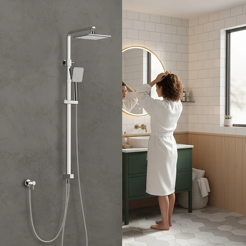 Colonne de douche chromée sans robinetterie à barre réglable de 1,20 m