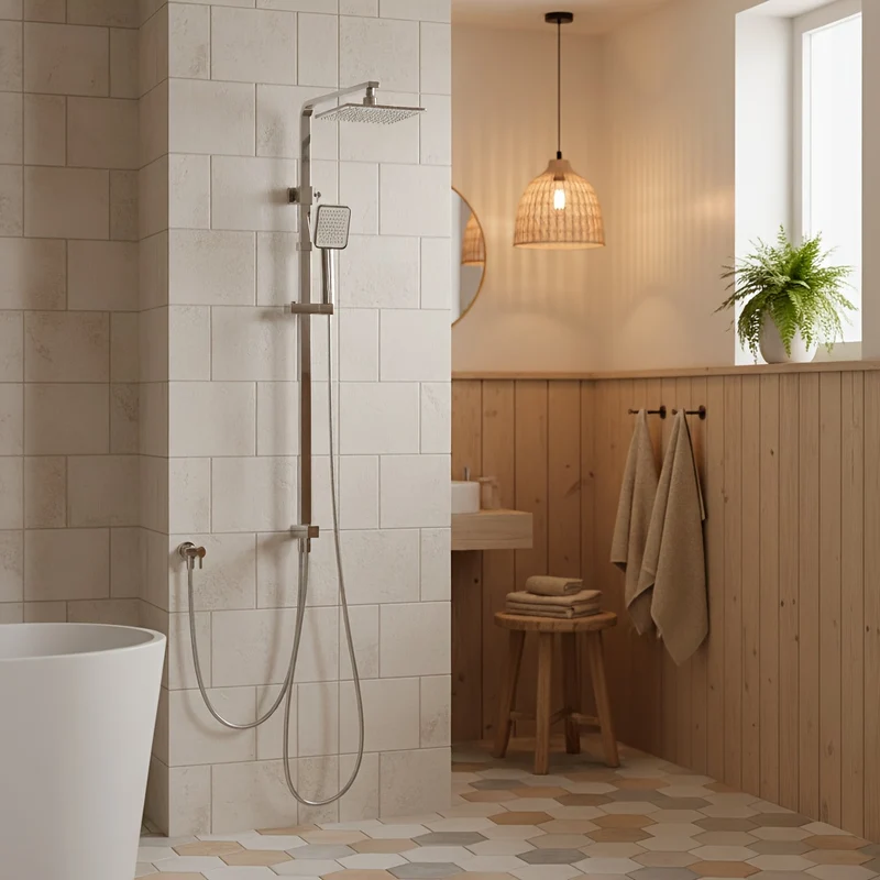 Colonne de douche chromée sans robinetterie à barre réglable de 1,20 m
