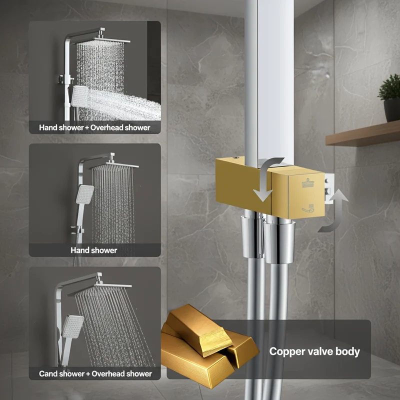 Colonne de douche chromée sans robinetterie à barre réglable de 1,20 m