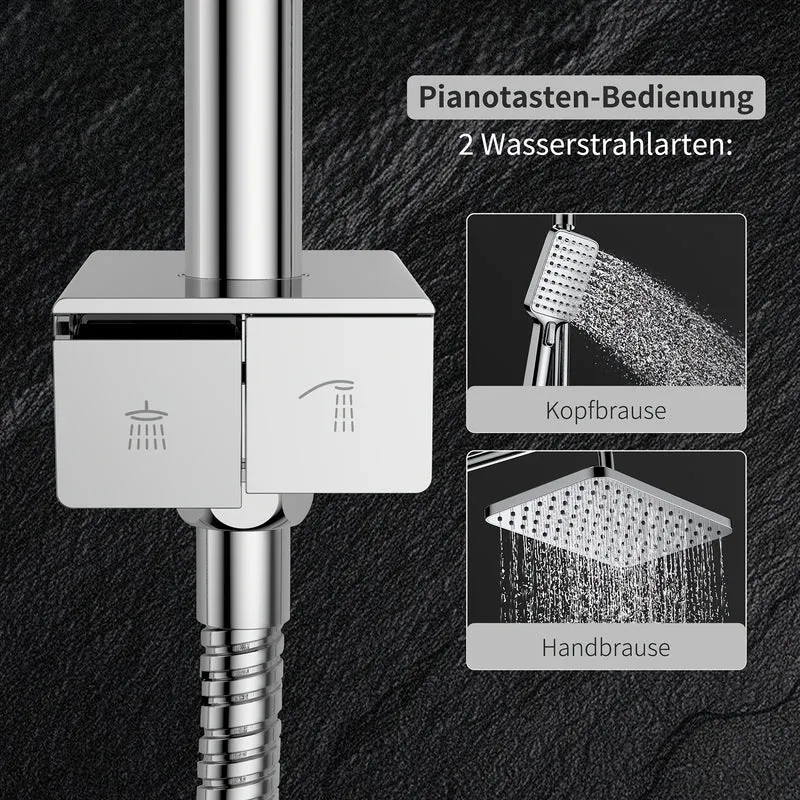 Colonne de douche chromée à deux touches piano et ciel de pluie rond