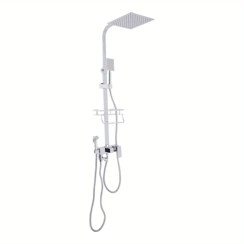 Colonne de douche carrée en inox blanc avec panier de rangement