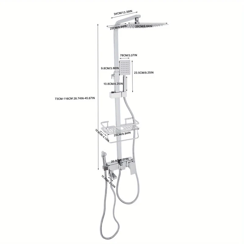 Colonne de douche carrée en inox blanc avec panier de rangement