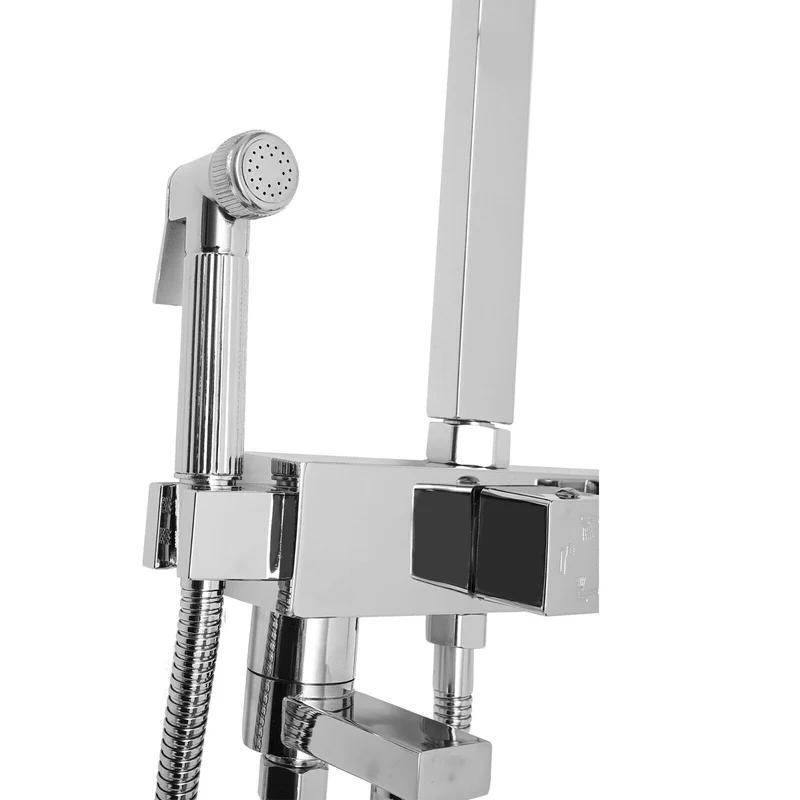 Colonne de douche carrée en inox blanc avec panier de rangement