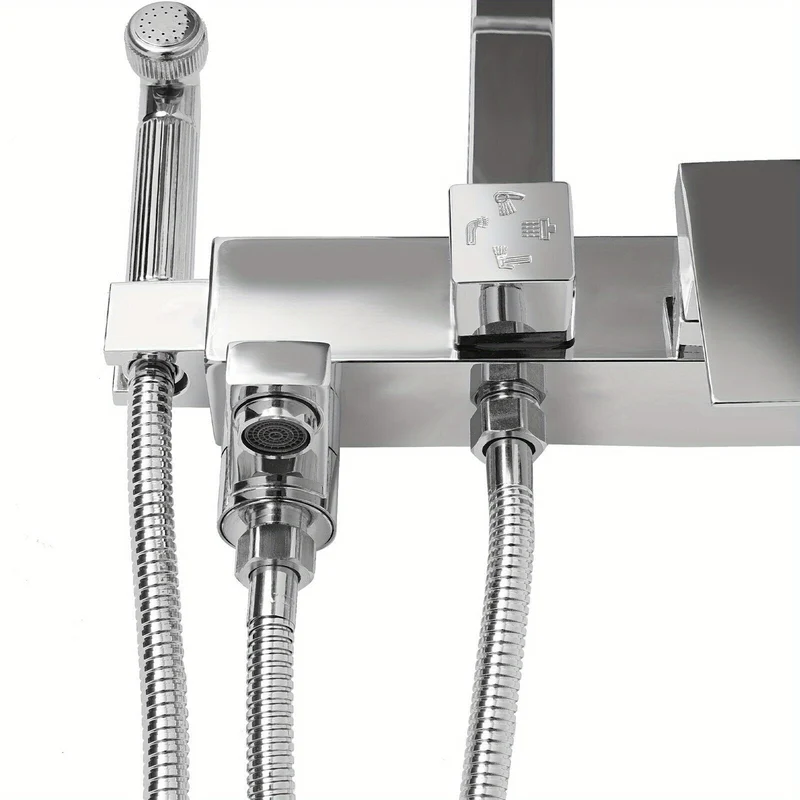 Colonne de douche carrée en inox blanc avec panier de rangement