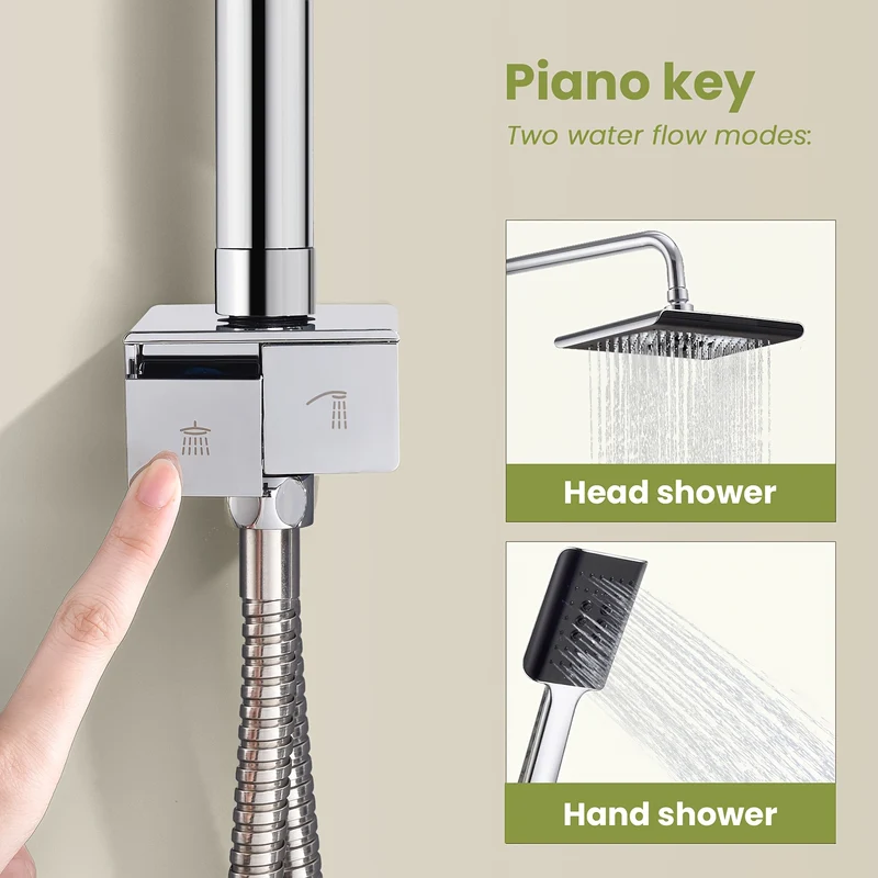 Colonne de douche à touches piano sans robinetterie, chromée