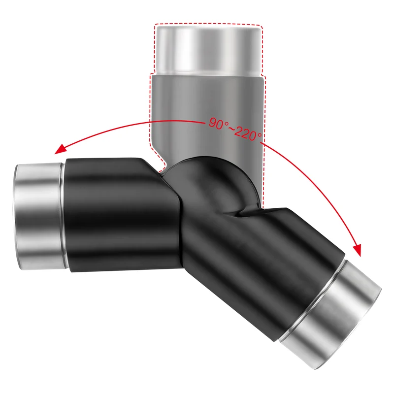 Raccord d'angle noir | Connecteur en inox 304 pour main courante | 137,6 mm, Ø 42,2 mm - FTQ-FH-B