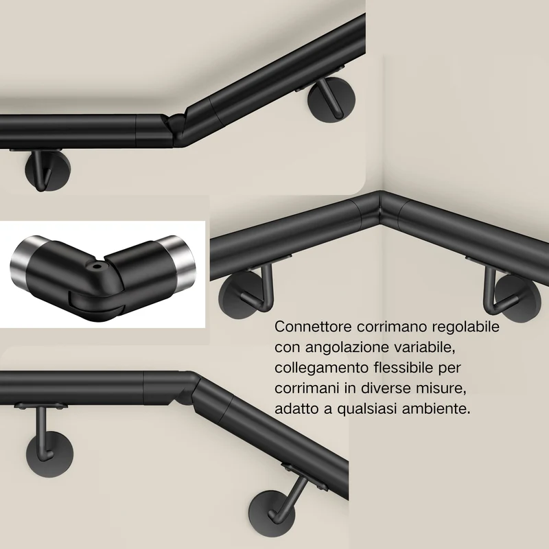 Raccord d'angle noir | Connecteur en inox 304 pour main courante | 137,6 mm, Ø 42,2 mm - FTQ-FH-B