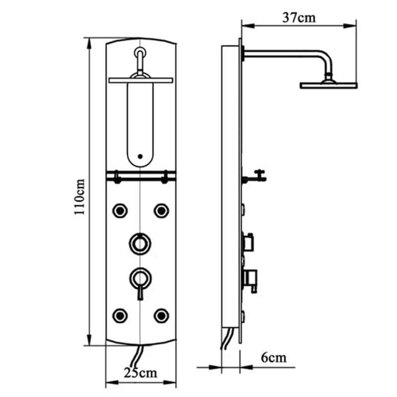 Colonne de douche hydromassante 4 jets avec tablette en verre