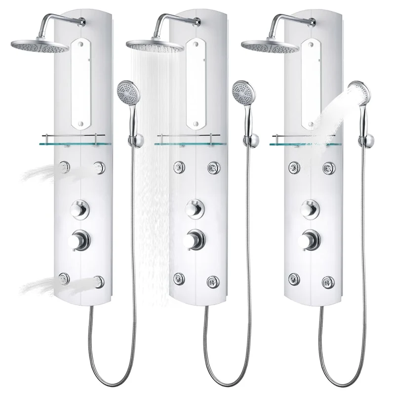 Colonne de douche hydromassante 4 jets avec tablette en verre