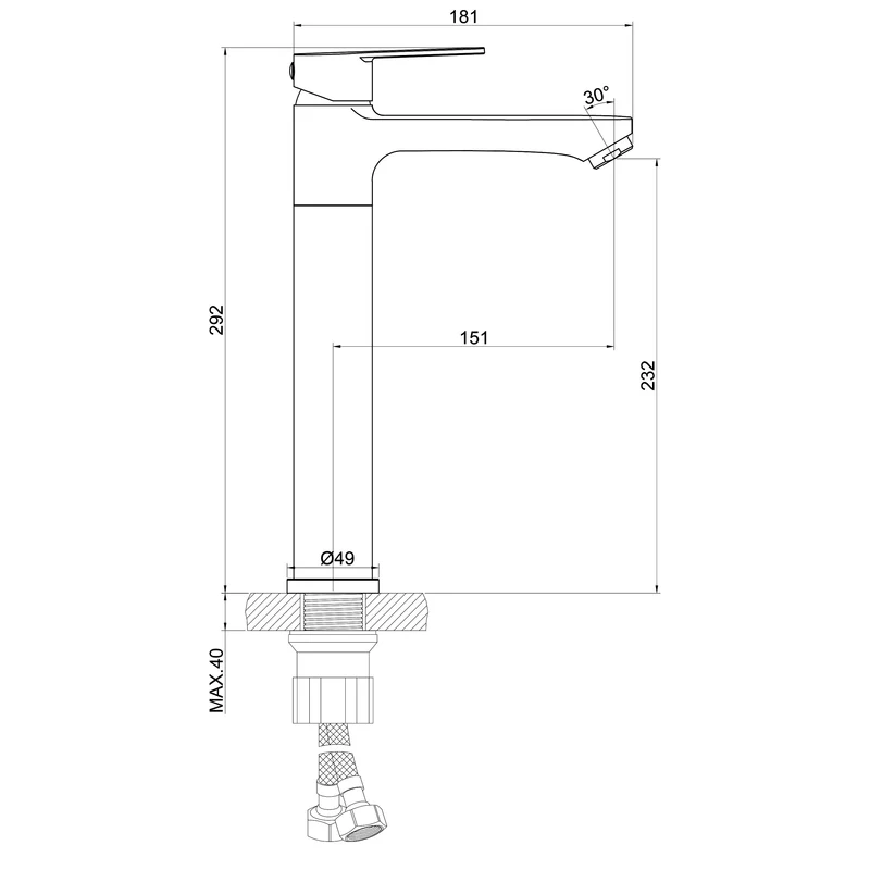 AICA Robinet de lavabo en zinc alliage, mitigeur monocommande avec bec hauteur 232 mm, robinet de salle de bain chromé