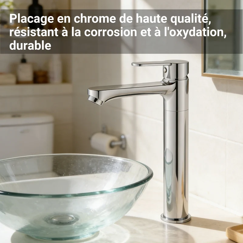 AICA Robinet de lavabo en zinc alliage, mitigeur monocommande avec bec hauteur 232 mm, robinet de salle de bain chromé