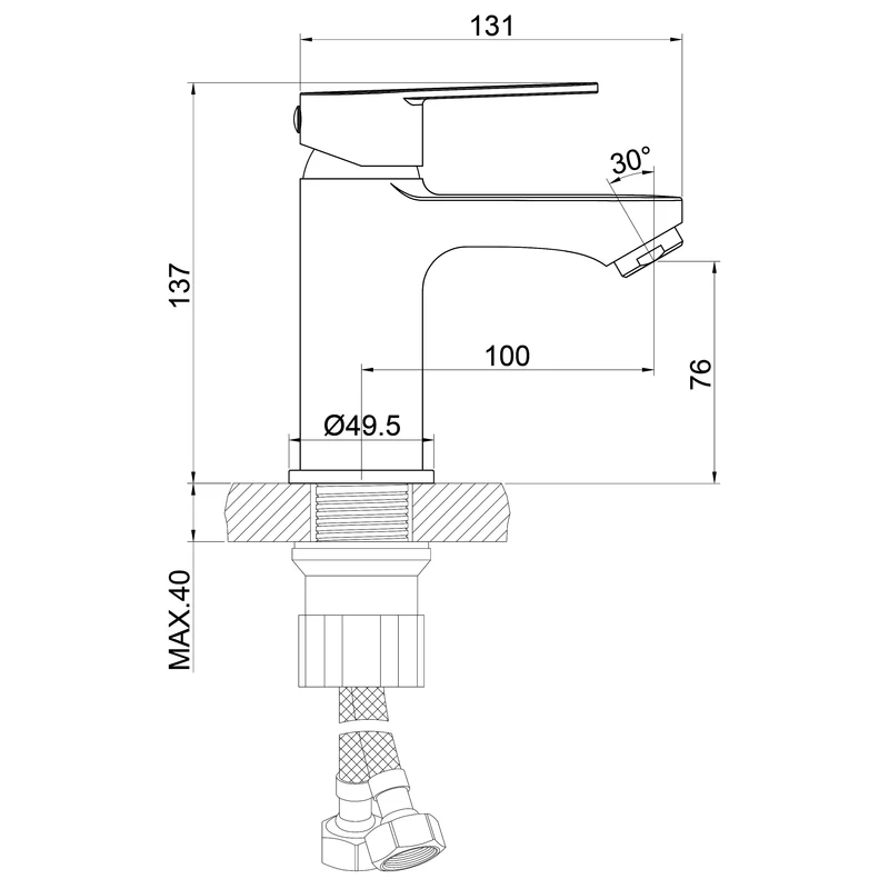 AICA Robinet de lavabo en zinc alliage, mitigeur monocommande avec bec hauteur 76 mm, robinet de salle de bain chromé