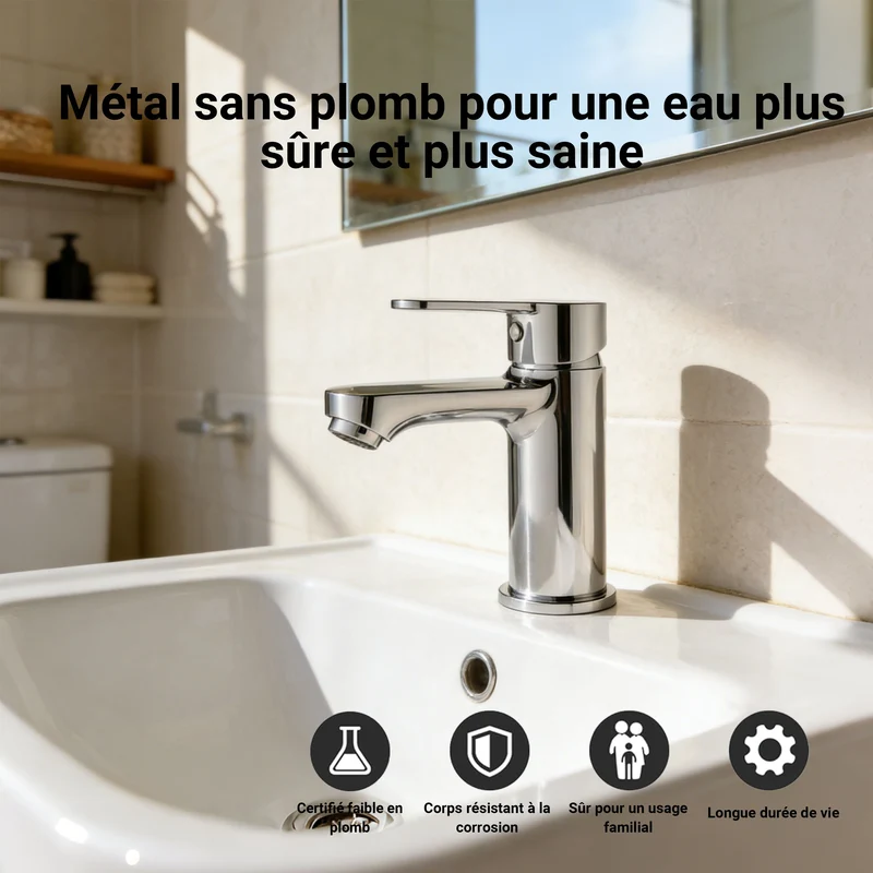 AICA Robinet de lavabo en zinc alliage, mitigeur monocommande avec bec hauteur 76 mm, robinet de salle de bain chromé
