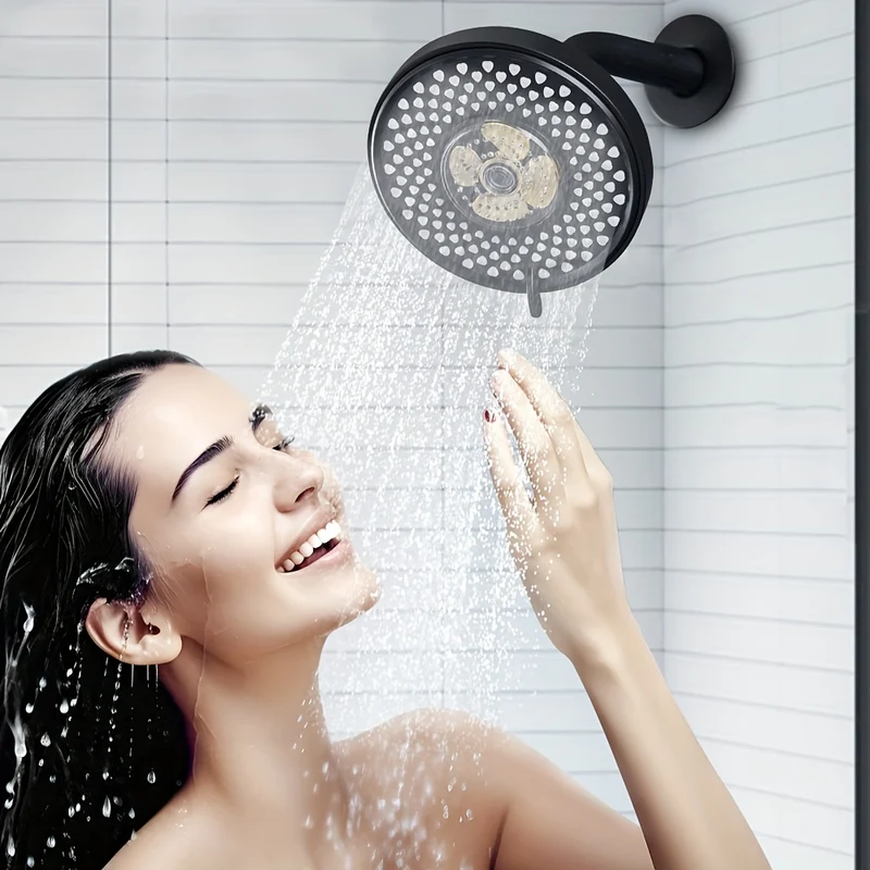 Pommeau de douche rond multi-jets à turbine, chromé ou noir