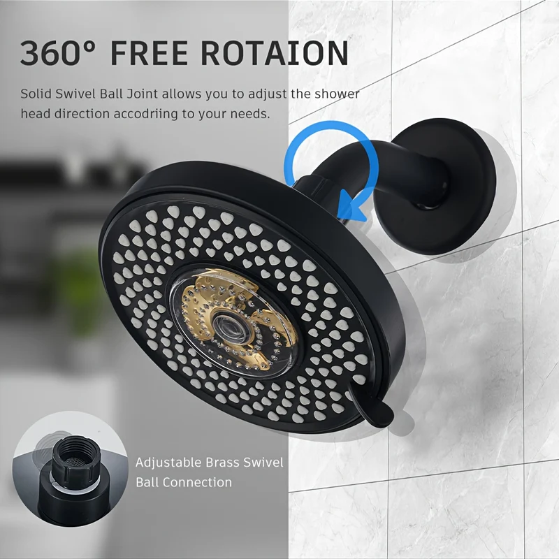 Pommeau de douche rond multi-jets à turbine, chromé ou noir