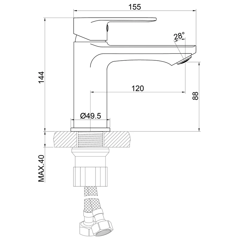 AICA Robinet de lavabo en zinc alliage, mitigeur monocommande avec bec hauteur 88 mm, robinet de salle de bain chromé