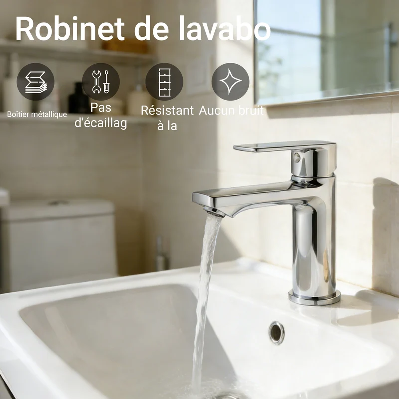 AICA Robinet de lavabo en zinc alliage, mitigeur monocommande avec bec hauteur 88 mm, robinet de salle de bain chromé