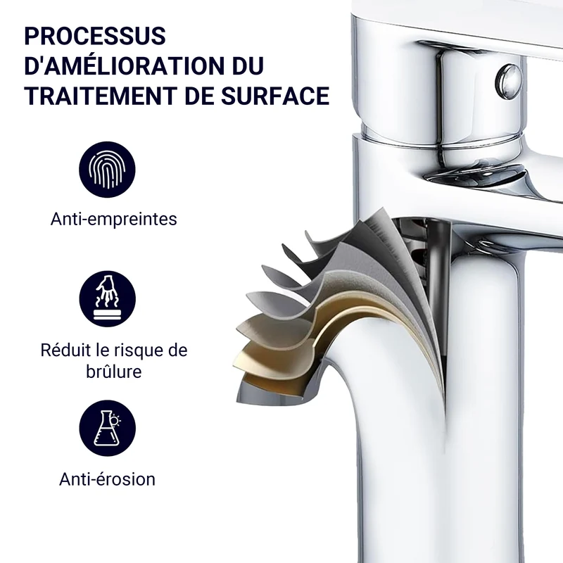 AICA Robinet de lavabo en zinc alliage, mitigeur monocommande avec bec hauteur 88 mm, robinet de salle de bain chromé