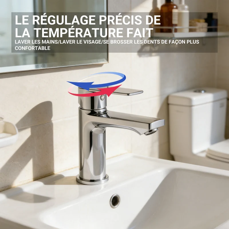AICA Robinet de lavabo en zinc alliage, mitigeur monocommande avec bec hauteur 88 mm, robinet de salle de bain chromé
