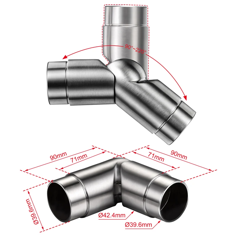 Raccord d'angle | Kit de connecteur en inox 304 pour garde-corps – 5 barres - 137,6 mm, Ø 42,4 mm | H5-BS