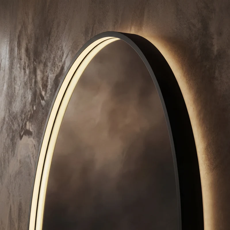 Kingsley Round Illuminated Mirror 80cm - Black with Front & Back Lighting and Demister