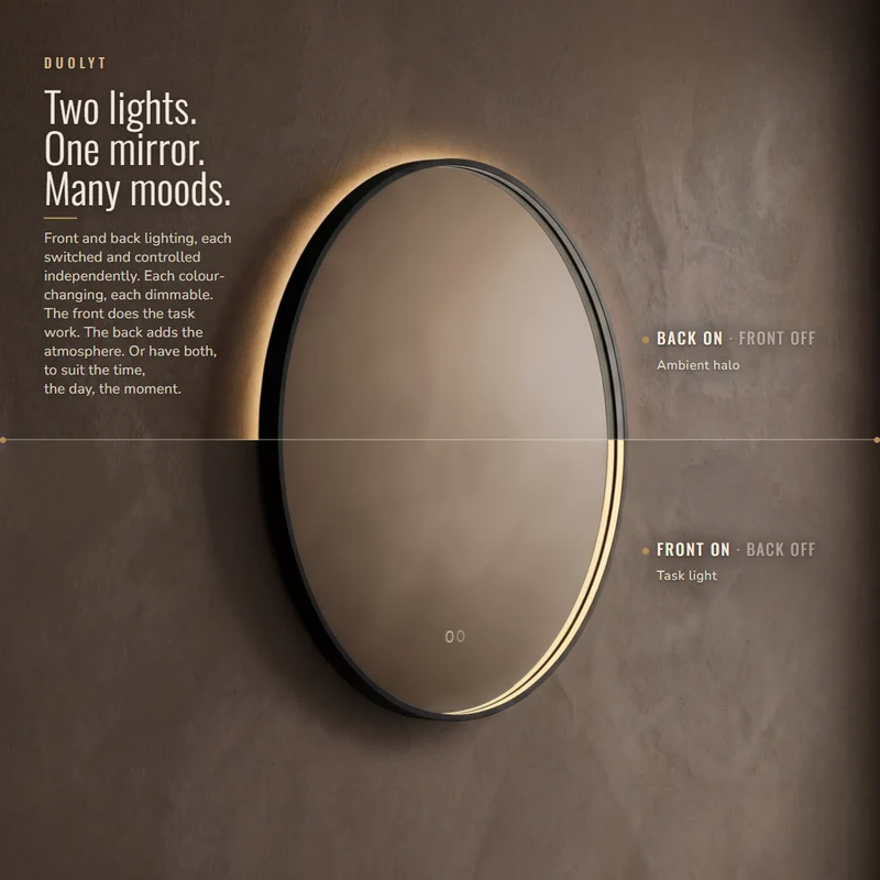 Kingsley Round Illuminated Mirror 80cm - Black with Front & Back Lighting and Demister