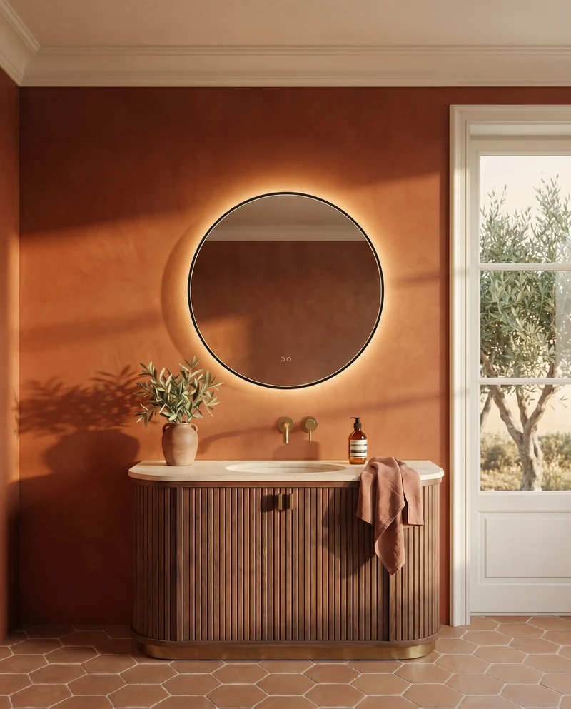 Kingsley Round Illuminated Mirror 80cm - Black with Front & Back Lighting and Demister