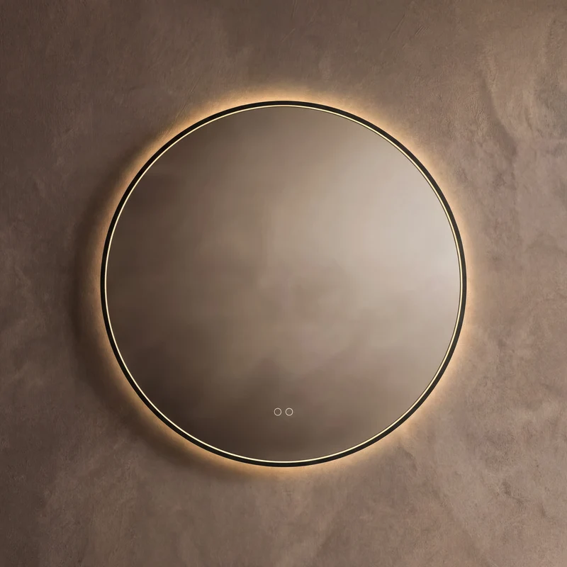 Kingsley Round Illuminated Mirror 80cm - Black with Front & Back Lighting and Demister