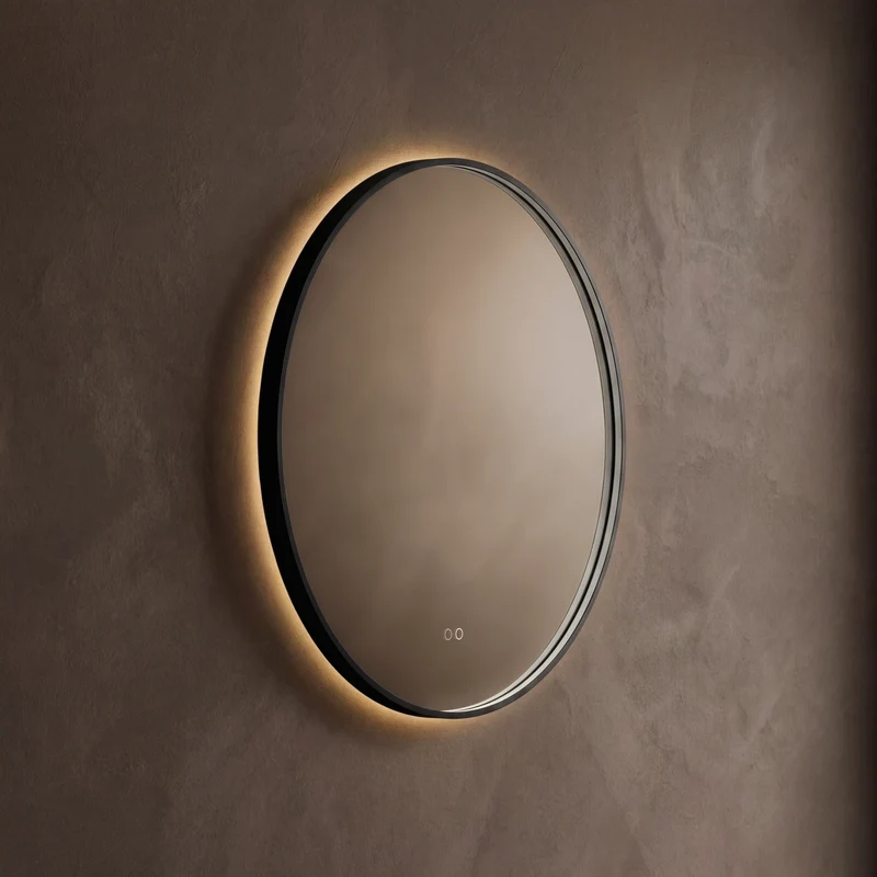 Kingsley Round Illuminated Mirror 80cm - Black with Front & Back Lighting and Demister