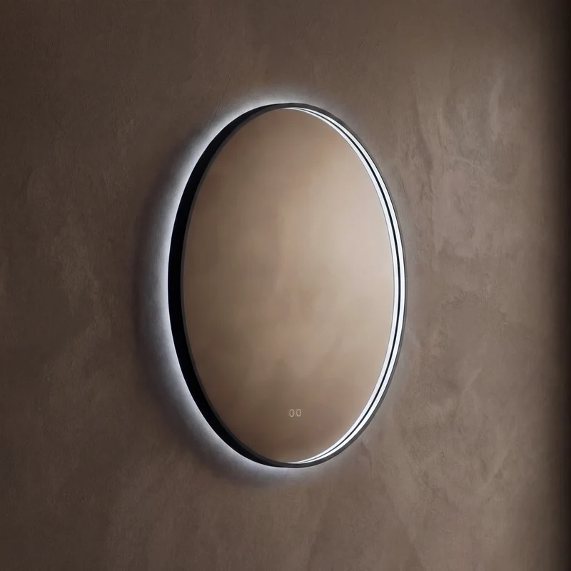Kingsley Round Illuminated Mirror 80cm - Black with Front & Back Lighting and Demister