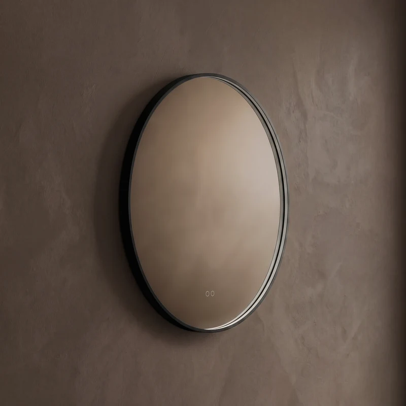 Kingsley Round Illuminated Mirror 80cm - Black with Front & Back Lighting and Demister